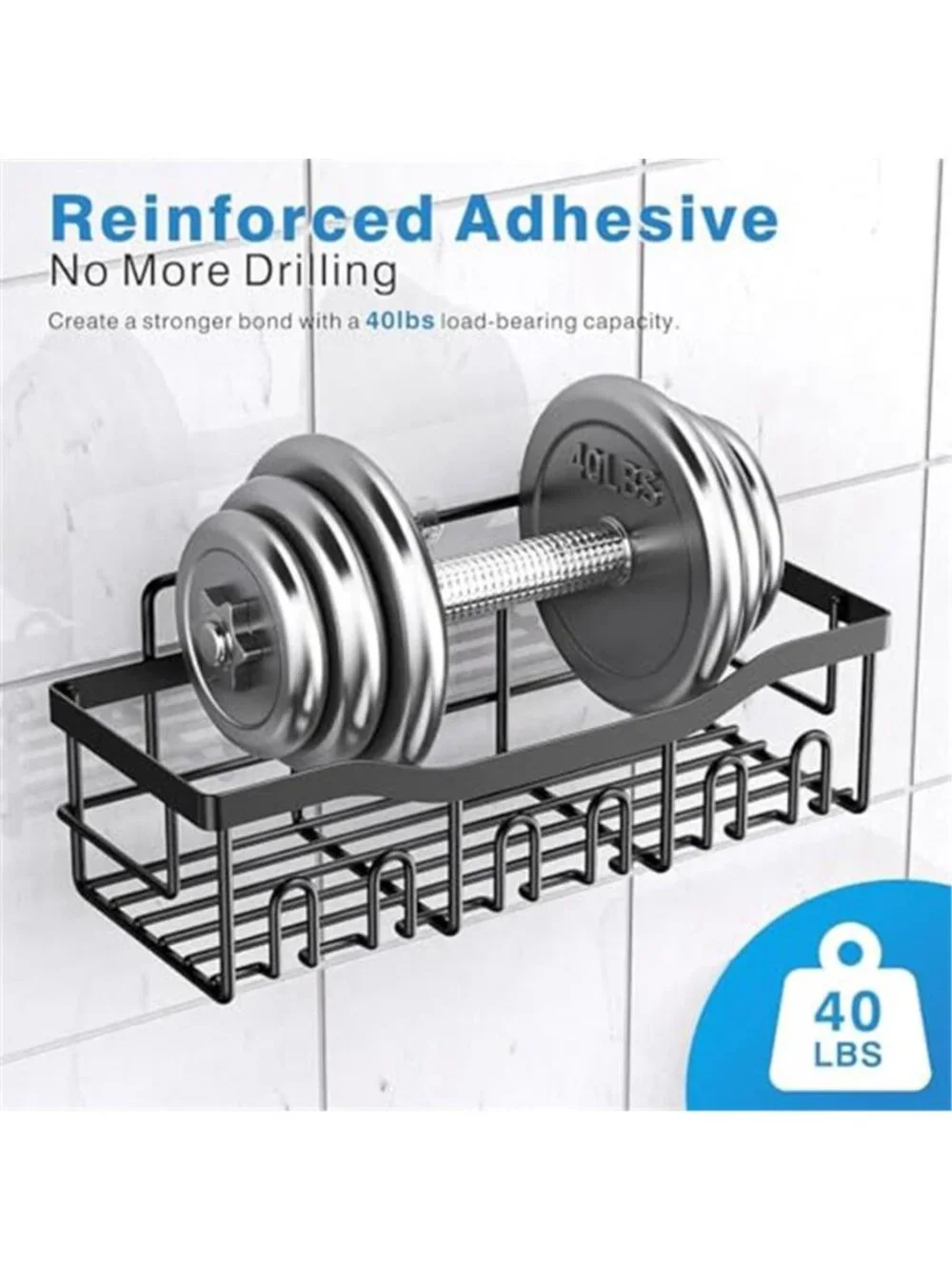 5-Pack Rustproof Stainless Steel Shower Caddy Set– No Drill Adhesive Bathroom